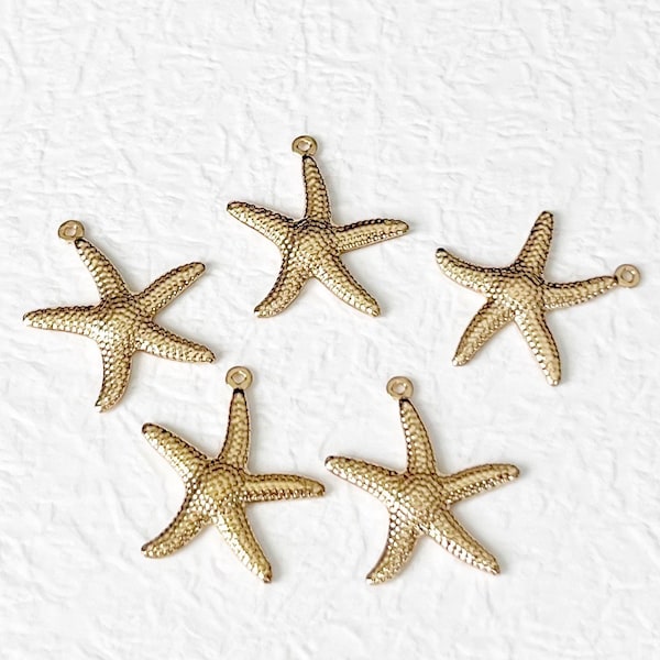 10 Starfish Charms, Gold Plated, Ocean, Sea Stars, Beach Themed, DIY Jewelry Making, Necklace, 22mm, GTP047