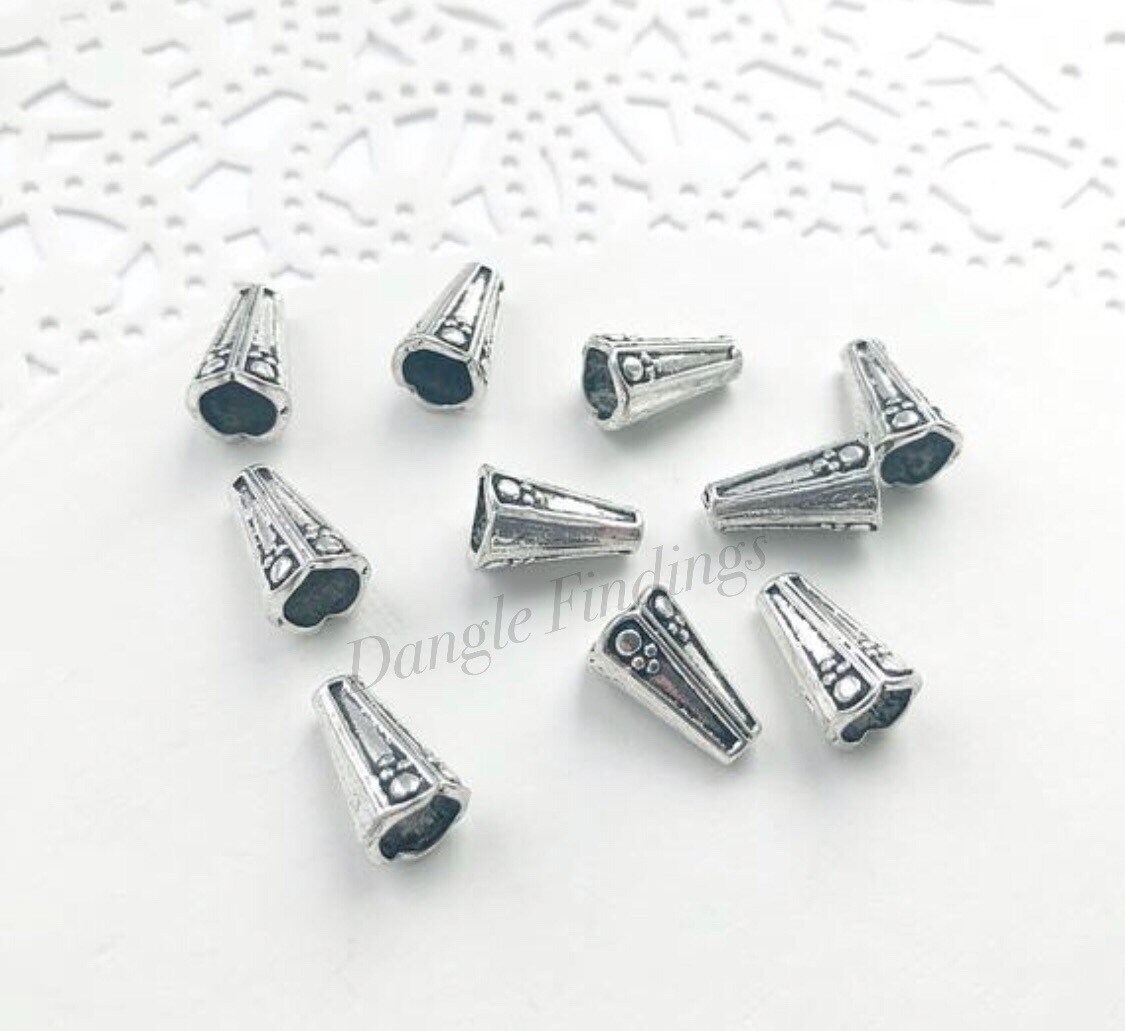 20 Silver Cone Bead Caps Cone Bead Caps Silver End Caps Etsy