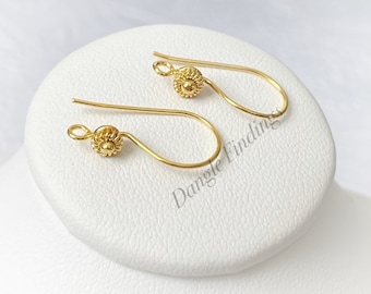 Earwire Hooks, Flower, Elegant, Gold Over Silver, Diy, Jewelry Making, Earrings, Findings, Dangle, 20mm, BALI044