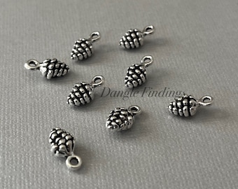20 Winter Pinecone Charms, Silver Color Metal, DIY Jewelry Making, Christmas Holiday Crafts, 13mm, HOL034