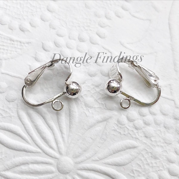 Clip On Earrings, 925 Silver, Non-Pierced , Ball End, DIY Jewelry, EWRS076