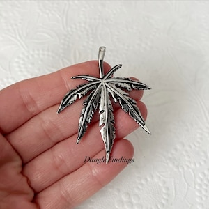 Large Stainless Steel Cannibis Leaf Necklace Pendant, 53mm, STA029