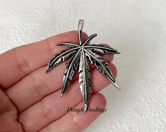Large Stainless Steel Cannibis Leaf Necklace Pendant, 53mm, STA029