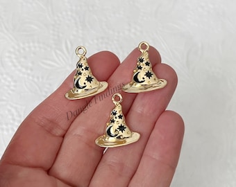 6 Witch Hat Charms, Gold Plated, Wizard, Wicked, Halloween Crafts, DIY Jewelry, Necklace, Bracelet, Earring, 21mm, HOL112