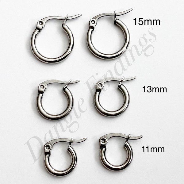 Hoop Earrings, Surgical Steel, Small, 15mm, 13mm, 11mm, Plain, DIY Jewelry, EWRS069