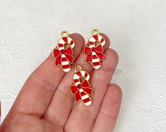 10 Enamel Candy Cane Charms for Christmas Holiday DIY Jewelry and Crafts, 27mm, HOL056