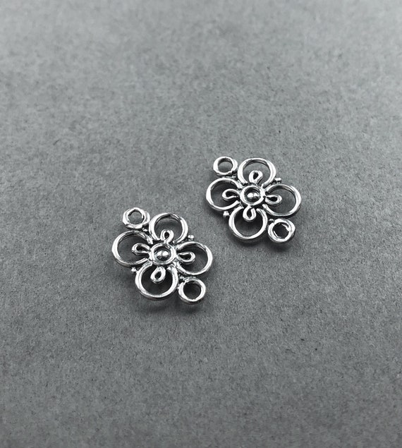 Finely Detailed and Unique Bali Sterling Silver Fancy Open Flower Pendant Charms Connector Chandelier Links 22mm 2 pieces
