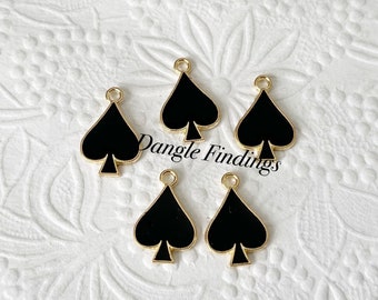 10 Spades Charms, Black Enamel, Jewelry Making, Poker Player, Card, 18.5mm, GTP106