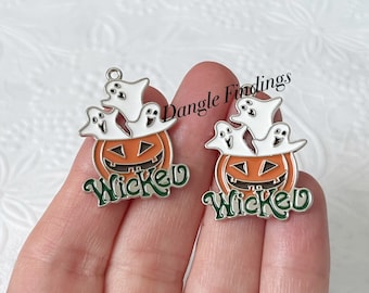 10 Ghost Charms, Enamel, Halloween, DIY Jewelry Making, Pumpkin, 20.5mm, HOL087