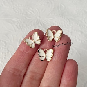 10 Small White Enamel Butterfly Charms for DIY Jewelry Making and Crafts, 13mm, GTP051