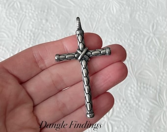 Cross Necklace Pendant, Stainless, Religious Faith Jewelry, Men's DIY, Large, Textured, 61mm, STA076