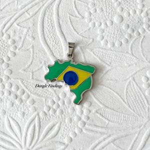 Brazil Pendant, Stainless, Country, Brazilian, Jewelry, Men’s, Women’s, Gift, Necklace, DIY, 22mm, STA057