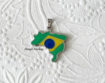 Brazil Pendant, Stainless, Country, Brazilian, Jewelry, Men’s, Women’s, Gift, Necklace, DIY, 22mm, STA057