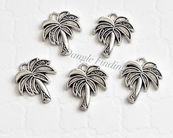 10 Tree Charms, Palm, Coconut, Silver, Tropical, Beach Themed, Summer, Jewelry, Necklace, 20mm, SP003