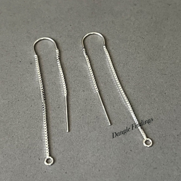 Threader Earrings, U Shaped, Silver, Long, Box Chain, Jewelry, For Women, Diy, Trendy, EWRS082