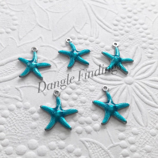 10 Starfish Charms, Blue Enamel, Ocean Themed, Sea Creatures, Small, SP034