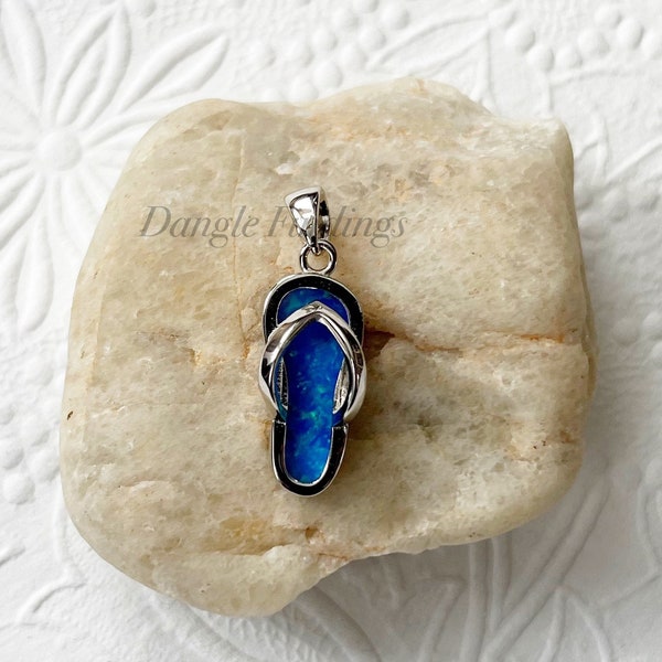 Ocean Blue Opal Flip Flop Necklace Pendant for Beach Themed Jewelry, SS010