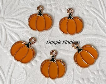 10 Orange Enamel Fall Pumpkin Charms, DIY Halloween Jewelry Making, 18mm, HOL0146