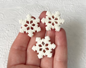 10 Winter Snowflakes, Resin Cabochons, Flatback, DIY Christmas Holiday Crafts, 23mm, HOL109