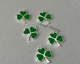 5 Clover Charms, Irish, Leaf, Green Enamel, St. Patrick’s Day, Diy Jewelry Making, Necklace, Bracelet, 20mm, SP026