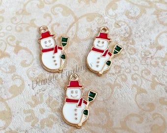 10 Snowman Charms, Enamel, Christmas, Winter, Holiday, Small, DIY Jewelry, 22mm, HOL078