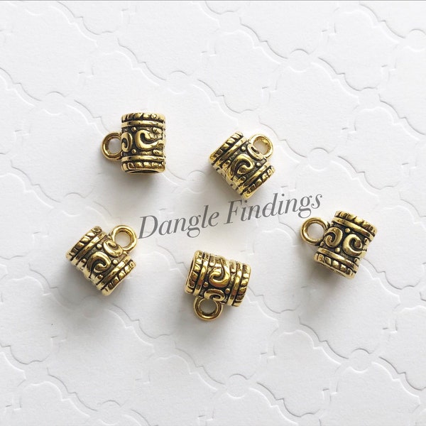 20 Gold Scroll Patterned Beads with Loop for Necklace or Bracelet Cord Jewelry, 7mm, CLSPB017