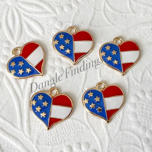 10 American Flag Charms, Necklace, Memorial Day, Enamel, Fourth of July, USA, Jewelry Making, Crafts, 16mm, HOL008