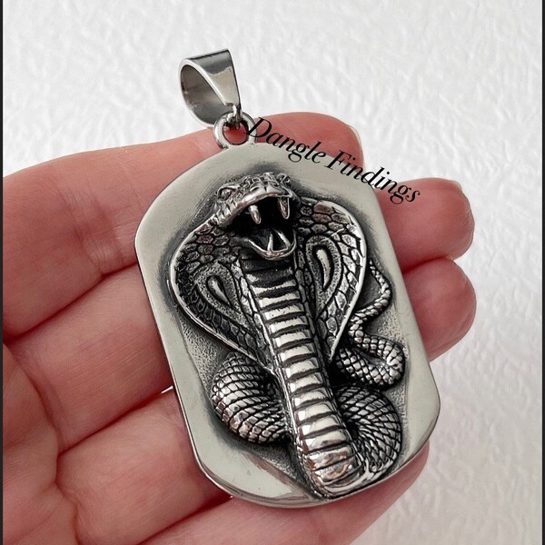 Large Stainless Steel King Cobra Snake Necklace Pendant for Men or Women, 52mm, STA068