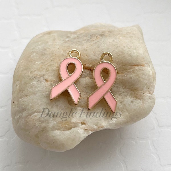 10 Pink Ribbon Charms, Women Breast Cancer Awareness, Diy Jewelry, 20mm, GTP026