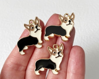 10 Pembroke Corgi Dog Breed, Charms, Tricolor Enamel, DIY Jewelry Making, Craft Supplies, 23.5mm