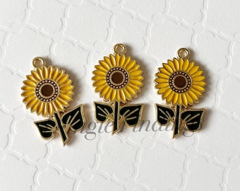 10, 20, or 40 Sunflower Charms, Enamel, Jewelry, DIY Crafts, Fall, Summer, 27.5mm, GTP043