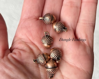 10 Copper Color Acorn Charms, DIY Fall Jewelry Making, 15mm, COPP003
