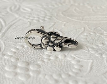 Large Sterling Silver Flower Lobster Clasp for DIY Jewelry Making, Push Gate, Quick Release, 23.4mm, CLSPB078