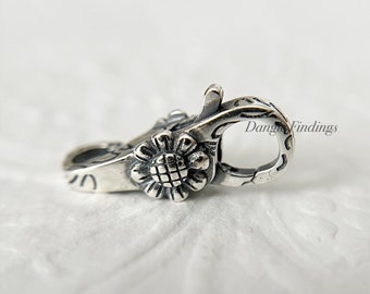 Oxidized Sterling Silver Sunflower Lobster Clasp for DIy Jewelry, 21.5mm, CLSPB022