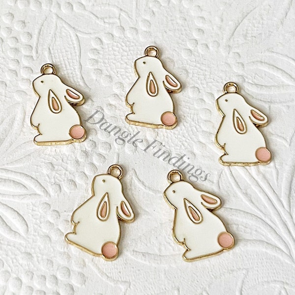 10 Pink and White Bunny Charms for Easter Jewelry and DIY Crafts, 22mm, HOL070