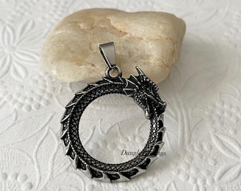 Large Stainless Steel Dragon Necklace Pendant for Men and Women, 37mm, STA003