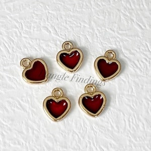 10 Enamel Heart Charms, Small, Red, Love, DIY Jewelry Making, Necklace, Bracelet, Earring, 12.5mm, GTP008