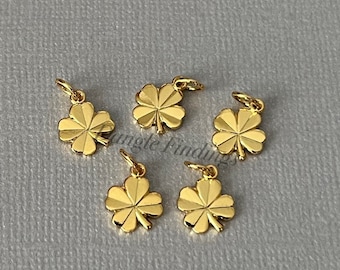 5 Tiny Gold Plated Brass Clover Charms for DIY St. Patrick's Day Jewelry, 11mm, GTP005