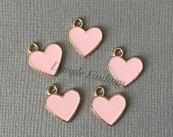 10 Pink Enamel Heart Charms for Valentine's Day DIY Jewelry and Crafts, 12mm, GTP068