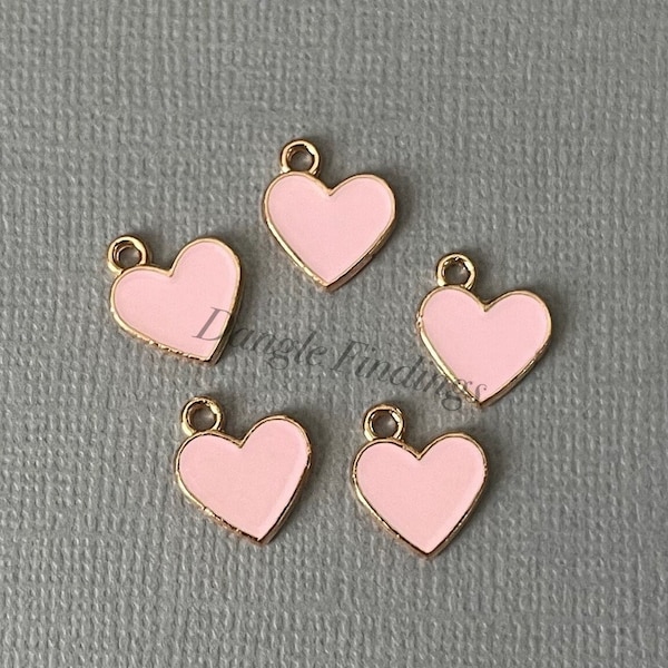 10 Pink Enamel Heart Charms for Valentine's Day DIY Jewelry and Crafts, 12mm, GTP068