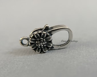 Lobster Clasp, Daisy, Flower, Necklace, Bracelet, Jewelry Making, Large, Sterling Silver, Oxidized, Findings, 18mm, CLSP072