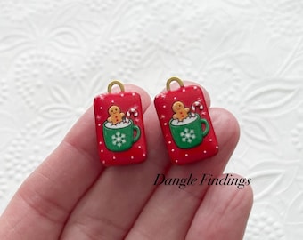 2 Gingerbread Man Charms, Enamel and Stainless Steel, DIY Necklace Jewelry, Christmas Holiday Crafts, Hot Chocolate, 22mm, HOL038