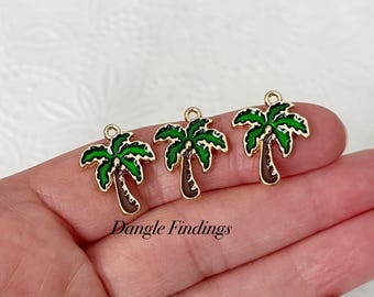10 Small Enamel Coconut Palm Tree Charms for DIY Jewelry Making and Craft, 19mm, GTP077
