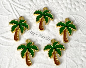10 Small Enamel Coconut Palm Tree Charms for DIY Jewelry Making and Craft, 19mm, GTP077