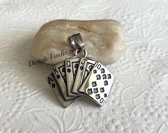 Royal Flush Pendant, 316L Stainless Steel, Card Game, DIY Necklace Jewelry, Poker Player,  STA067