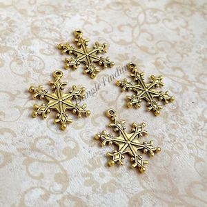 10 Large Gold Color Winter Snowflake Charms for Christmas Crafts and DIY Jewelry, HOL097