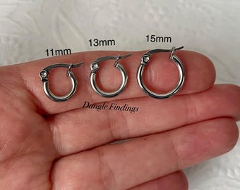 Small Surgical Steel Hoop Earrings for DIY Jewelry, 15mm, 13mm, 11mm, EWRS069
