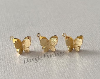 3 Tiny Butterfly Charms, 18K Gold Plated Brass, DIY Necklace and Bracelet Jewelry, 8mm, GTP095