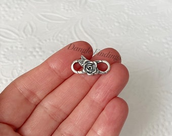 Lobster Clasp, Necklace, Bracelet, Rose, Flower, Oxidized, Silver, Double Sided, Findings, DIY Jewelry, Large, 19.6mm