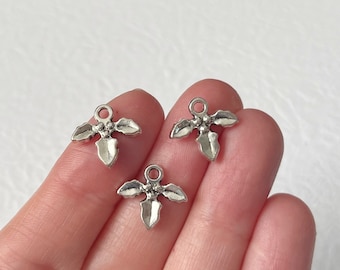 10, 20, or 50 Christmas Holly Charms, Silver Color, Holiday, DIY Jewelry Making, 14mm